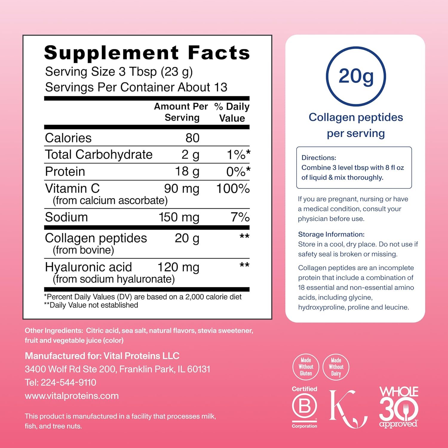 Vital Proteins Collagen Peptides Advanced, Hydrolyzed Peptides with Hyaluronic Acid and Vitamin C - Strawberry Lemon Flavor Powder, 10.5oz - Image 5