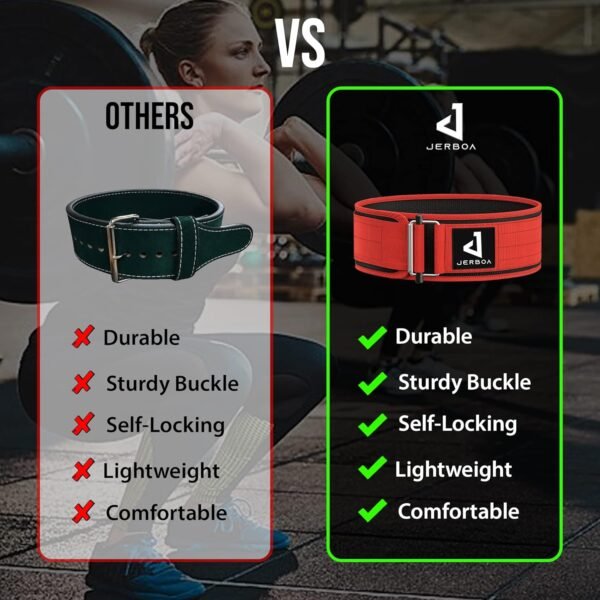 JERBOA Quick Self-Locking Weight Lifting Belts for Men and Women – Adjustable Nylon Gym Weight Lifting Belt for Squat, Deadlift, Powerlifting - Ideal for Back Support & Injury Prevention - Image 8