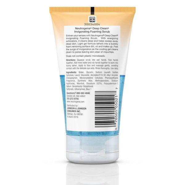 Neutrogena Deep Clean Invigorating Foaming Facial Scrub with Glycerin, Cooling & Exfoliating Gel Face Wash to Remove Dirt, Oil & Makeup, 4.2 fl. oz - Image 6