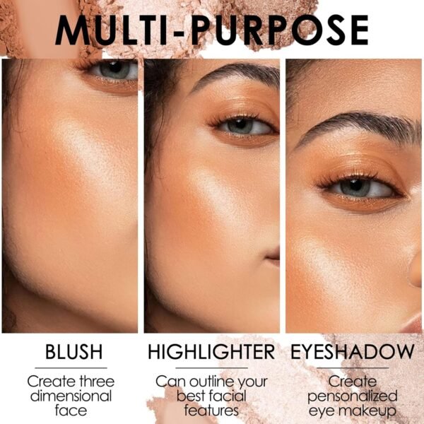 FOCALLURE Blush and Highlighter Palette,3 in 1 Makeup Powder Cruelty-Free Matte Blush,Shimmer Illuminator Highlighters for a Glowing Look,#02 - Image 6