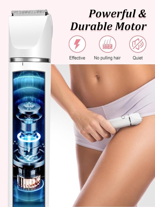 Bikini Trimmer and Shaver Kit for Women - 2-in-1 Wet/Dry Electric Body Hair Trimmer Facial Hair Removal Cordless Waterproof Bikini Shaver Razor for Face Lip Chin Pubic Underarm Legs (White) - Image 5