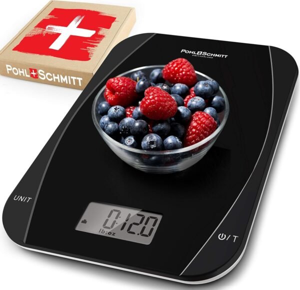 Pohl Schmitt Mechanical/Digital Food Kitchen Scale - Multi-Transducer Scale for Greater Precision with Auto Shut-Off (Batt. Incl.), Black - Image 2