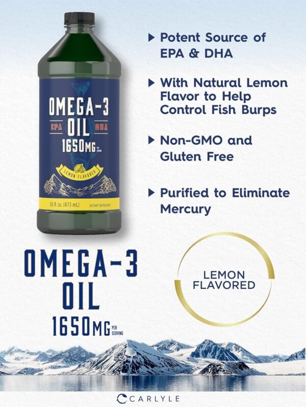 Carlyle Omega 3 Fish Oil Liquid | 1650mg | 32 fl oz (2 x 16oz Bottles) | Lemon Flavor | Non-GMO & Gluten Free Supplement - Image 4