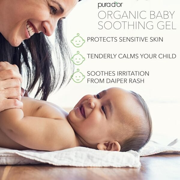 PURA D'OR ORGANIC Baby Soothing Gel For Sensitive Skin (16 Oz x2 = 32 Oz) Diaper Rash & Irritation Relief with Aloe Vera, Tamanu Oil, Chamomile, Jojoba, & Almond Oil - Image 3