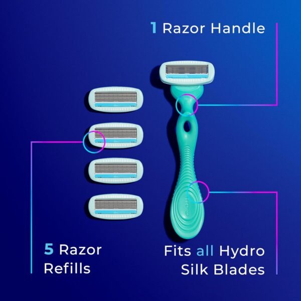 Schick Hydro Silk Sensitive Women's Razor | 5-Blade Razors for Women Sensitive Skin | Womens Razors Sensitive Skin | 1 Handle & 5 Razor Blade Refills - Image 4