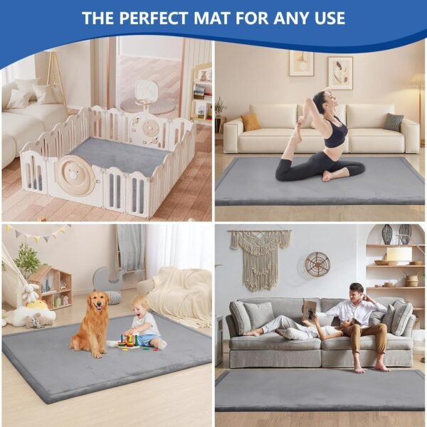 Baby Play Mat for Floor,1.3" Thick Memory Foam Tummy Time Mat,Soft Coral Velvet Nursery Rug,Large Non Slip Crawling Mat for Toddlers,Infants,Kids,Yoga Mat,Tatami Mat for Living Room(Dark Gray) - Image 7