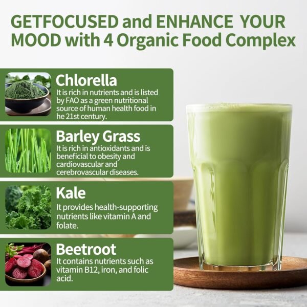 Hudetex Greens Powder Superfood for Immune Support with 16 oz，Greens Powder Smoothie Mix with Chlorella, Barley Grass, Kale & Beetroot Smoothie Booster, Chlorophyll Providing Greens. - Image 4