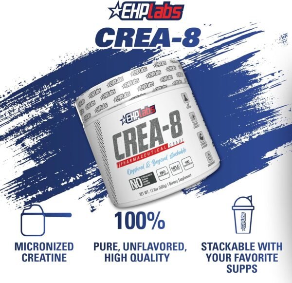 EHP Labs CREA-8 Micronized Creatine Monohydrate Powder - Creatine Powder for Muscle Growth, Increased Strength, Enhanced Energy Output and Improved Performance, Unflavored - 100 Servings (500g) - Image 5