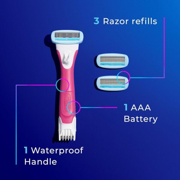 Schick Hydro Silk TrimStyle Razor for Women with Bikini Trimmer | 5-Blade Womens Razor with Trimmer, 2-in-1 Waterproof Pubic Hair Trimmer & Razor | 1 Handle & 3 Razor Blade Refills - Image 4