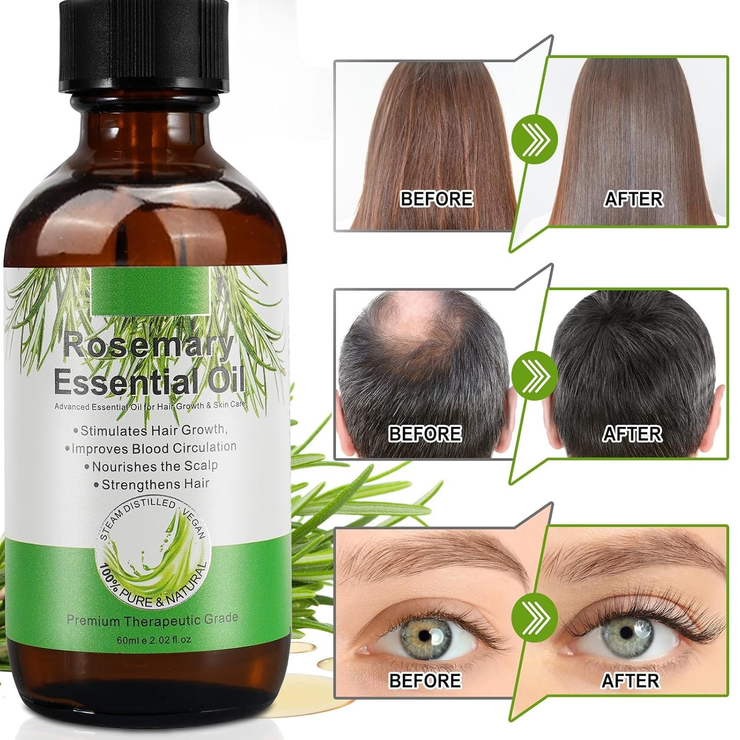 Rosemary Oil for Hair Growth, Pure Rosemary Essential Oil Glass Bottle 100% Natural Cold Pressed for Face, Body, Hair, Eyelashes, Skin - Image 3