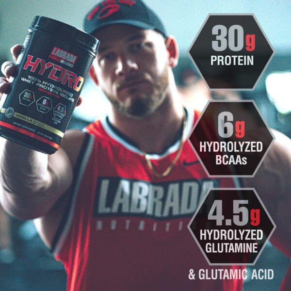 Labrada Hydro 100% Pure Hydrolyzed Whey Protein Isolate Powder, Lactose Free, Glutamine, Fastest Digesting Whey Available, Instant Mixing, Delicious Taste 48 Servings 4lb (Vanilla) - Image 5