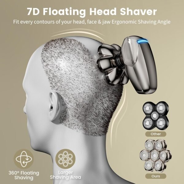 7D Head Shavers for Bald Men, SHPAVVER Detachable Head Shaver LED Display Dry Wet Electric Bald Shaver, IPX7 Waterproof Head Shavers with Type-C Charge - Image 4