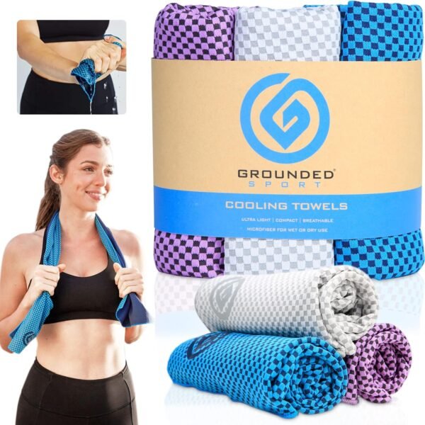 Grounded Sport ® Lightweight Microfiber Cooling Towel 3-Pack | 12" x 39" | for Exercise Spin Workout Camping Work Travel Hot Weather Women Men Neck Face | San Diego CA | Stay Grounded - Image 2
