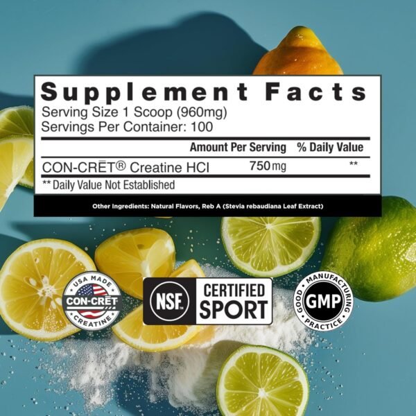 Creatine HCl Powder | Muscle, Cognitive, Cellular Energy Support | No Bloating or Cramps | USA Made & NSF Certified | Lemon Lime (100 Serving) - Image 3