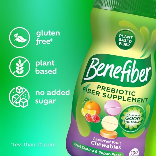 Benefiber Chewable Prebiotic Fiber Supplement Tablets for Digestive Health, Assorted Fruit Flavors - 100 Count - Image 6