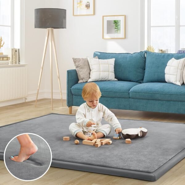 Baby Play Mat 1.2" Thick Memory Foam Nursery Rug Area Rug, 4’11” X 3’28” Yoga Mat Playmat Crawling Mat for Baby,Toddlers, Infants, Kids,Floor Mat Tatami Mat for Living Room with Non-Slip(Grey) - Image 2