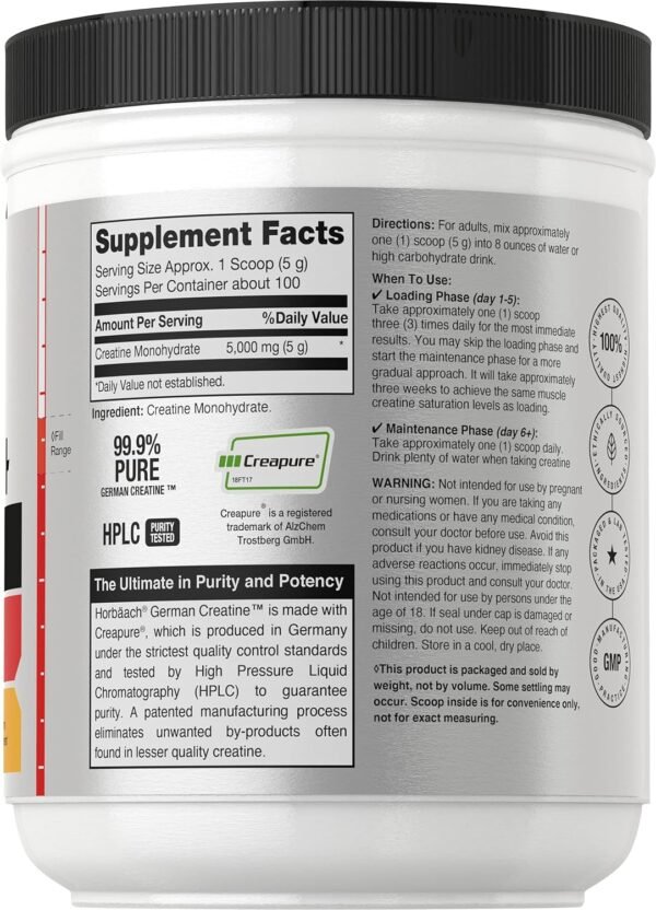 Horbäach German Creatine Powder 500g | Made in Germany with Creapure | Vegetarian, Non-GMO, and Gluten Free Dietary Supplement - Image 3