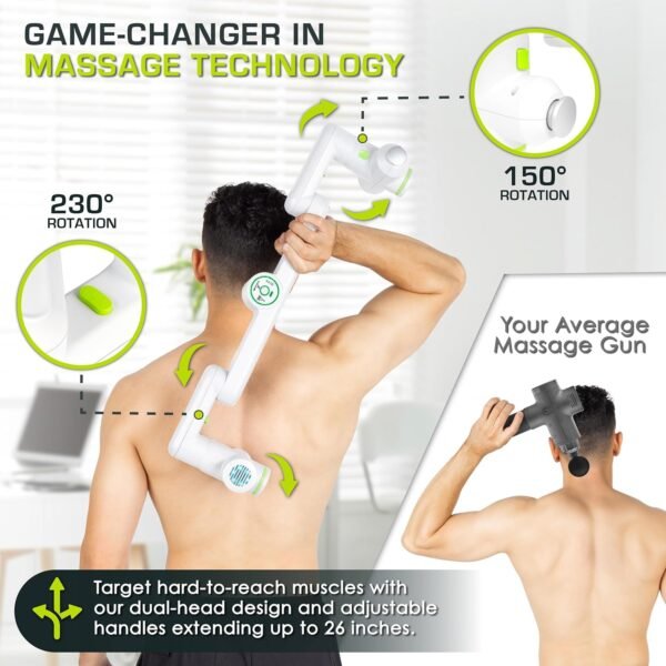 ProsourceFit Dual Pro Percussion Massage Gun, 6 Attachable Pieces for Deep Tissue Relief, Muscle Massager Gun with 4 Speed Levels, Adjustable Handles for Back Massage, and Quiet Portable Relief, White - Image 6