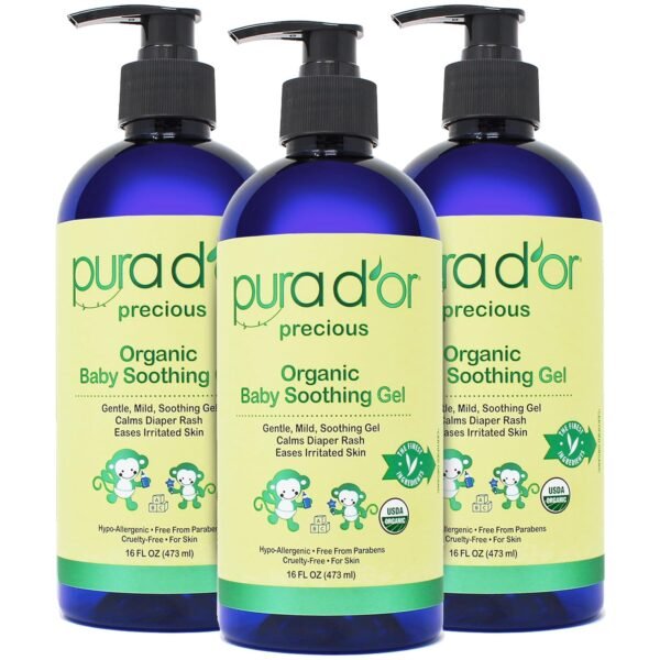 PURA D'OR ORGANIC Baby Soothing Gel For Sensitive Skin (16 Oz x3 = 48 Oz) Diaper Rash & Irritation Relief with Aloe Vera, Tamanu Oil, Chamomile, Jojoba, & Almond Oil - Image 2