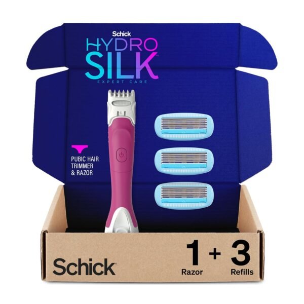 Schick Hydro Silk TrimStyle Razor for Women with Bikini Trimmer | 5-Blade Womens Razor with Trimmer, 2-in-1 Waterproof Pubic Hair Trimmer & Razor | 1 Handle & 3 Razor Blade Refills - Image 2
