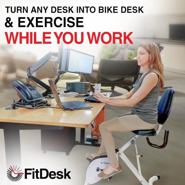 FitDesk Standing Desk Bike Height Adjustable Exercise Bike with 8 Resistance Levels, Digital Performance Meter, Foldable, Supports Up to 242 lbs, Indoor Cycling Machine for Home and Office Use, White - Image 7