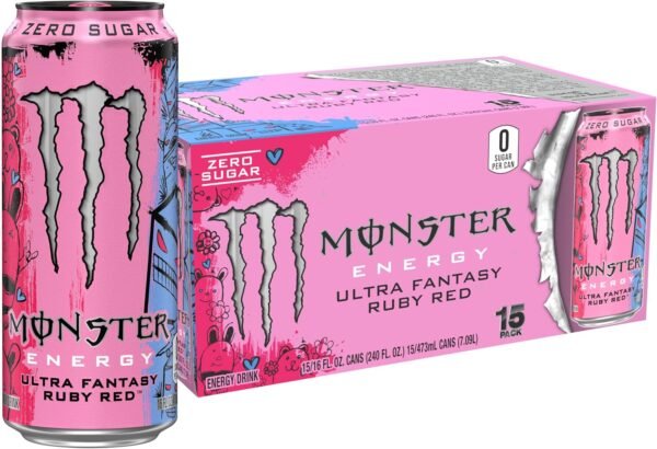 Monster Energy Ultra Fantasy Ruby Red, Sugar Free Energy Drink, 16 Ounce (Pack of 15) - Image 2
