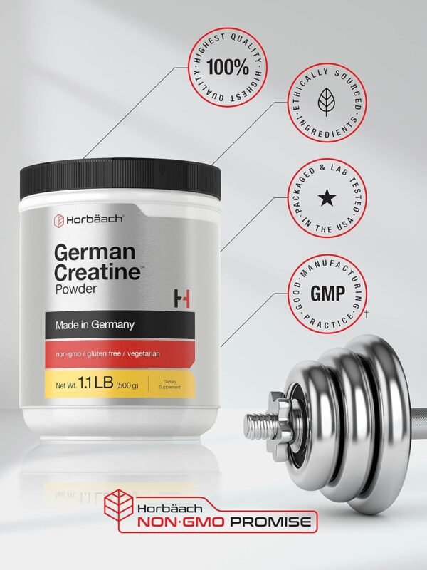 Horbäach German Creatine Powder 500g | Made in Germany with Creapure | Vegetarian, Non-GMO, and Gluten Free Dietary Supplement - Image 6