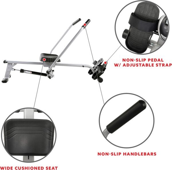 Sunny Health & Fitness Smart Compact Full Motion Rowing Machine, Full-Body Workout, Low-Impact, Extra-Long Rail, 350 LB Weight Capacity and Optional Free SunnyFit® App Enhanced Connectivity - Image 5