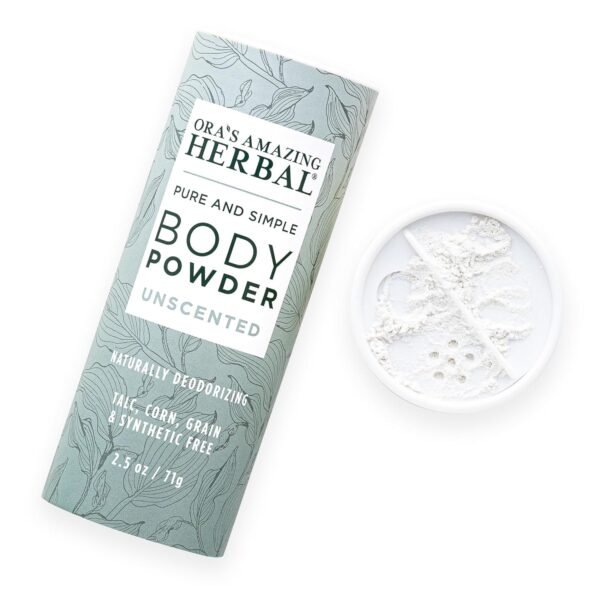 Fragrance Free Body Powder for Women and Men, Unscented Talc Free Talcum Powder, Cornstarch Free Dusting, Waxing, Natural Sugaring, Foot Powder, Dry Shampoo, Made in USA, Ora’s Amazing Herbal, 2.5 oz - Image 2
