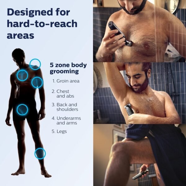 Philips Bodygroom Series 5000, Showerproof Groin and Body Trimmer, Close and Comfortable Shave, Complete Body Grooming Including Back, 60 Min. Runtime, Model BG5025/40 - Image 3
