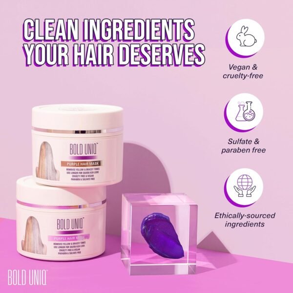 BOLD UNIQ Purple Hair Mask - Toner For Blonde, Platinum, Bleached, Silver, Gray, Ash & Brassy Hair - Remove Yellow Tones & Condition Dry, Damaged Hair - Cruelty Free & Vegan - 6.76oz - Image 7