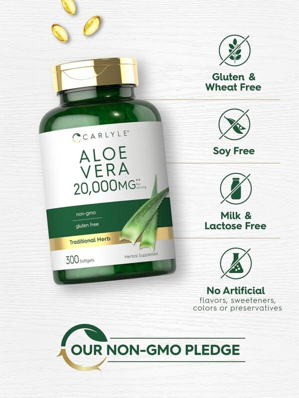 Carlyle Aloe Vera Softgel Capsules 20,000mg | 300 Count | Aloe Vera Gel Supplement | Non-GMO, Gluten Free - Image 5