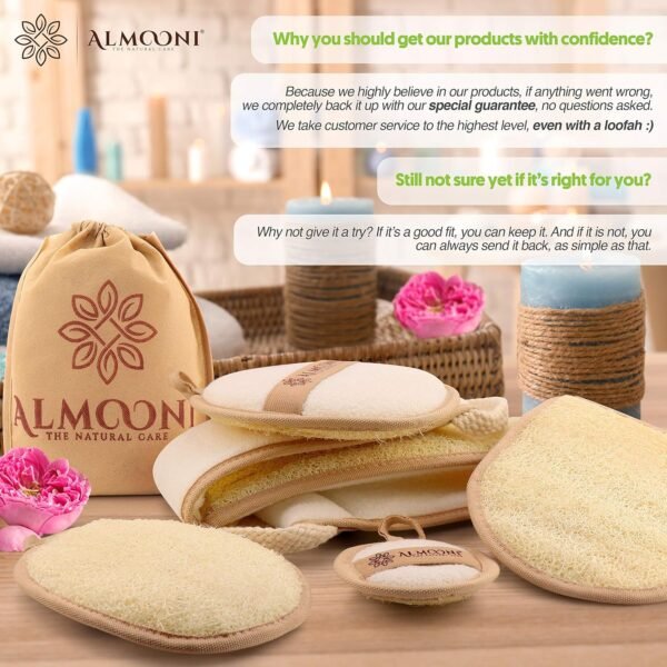 Almooni Natural Loofah Exfoliating Body Scrubber, Made with Natural Egyptian Shower Loofah Sponge, Bath Shower Loofah Sponge for Women and Men, for Face and Body That Gets You Clean - 2 Count (1 Pack) - Image 9