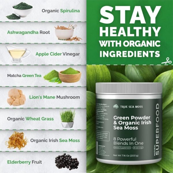 Greens Powder - 25 Organic Superfoods for Digestive and Gut Health with Probiotics, Turmeric and Ashwagandha - 30 Servings - Image 4