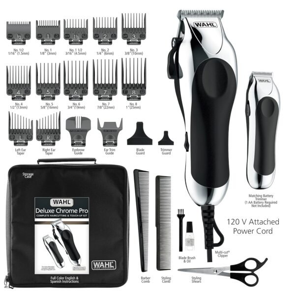 Wahl Clipper USA Deluxe Corded Chrome Pro, Complete Hair and Trimming Kit, Includes Corded Clipper, Cordless Battery Trimmer, and Styling Shears, for a Cut Every Time - Model 79524-5201M - Image 6
