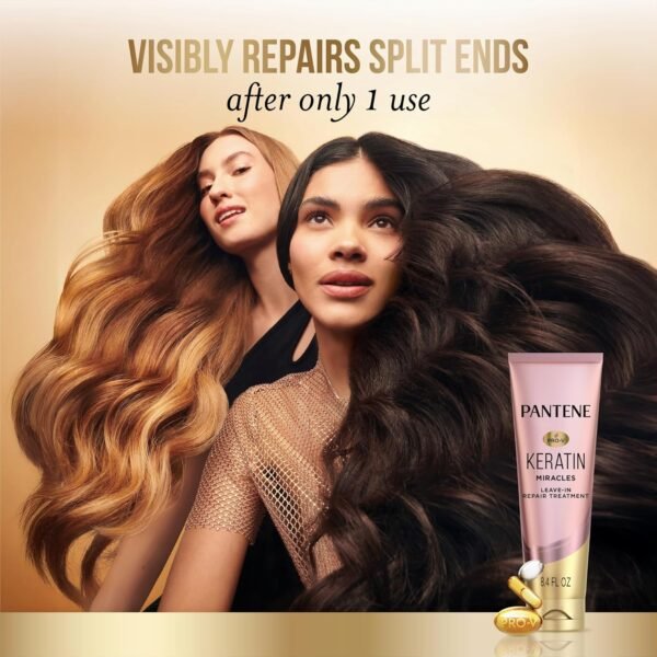 Pantene Keratin Leave-In Conditioner with Argan Oil, Protein Treatment for Dry, Damaged & Color-Treated Hair, Repairs Split Ends & Protects from Damage, Formaldehyde-Free, 8.4 Fl Oz - Image 8
