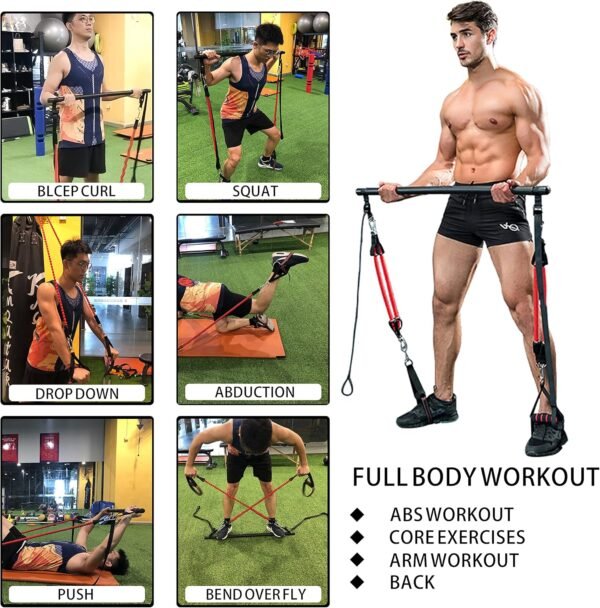 180LBS Adjustable Pilates Toning Bar Kit with Resistance Bands, Anti-Break, Full Body Dynamic Workout, Home Portable Gym - Image 8