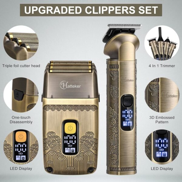 Hatteker Professional Hair Clipper Electric Razor Foil Shavers for Men Body Nose Ear Hair Grooming Kit with Triple Blades Cordless Waterproof - Image 4