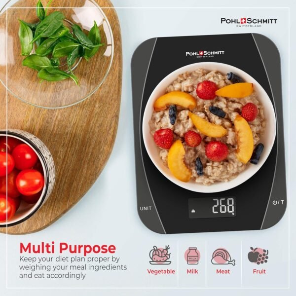 Pohl Schmitt Mechanical/Digital Food Kitchen Scale - Multi-Transducer Scale for Greater Precision with Auto Shut-Off (Batt. Incl.), Black - Image 8