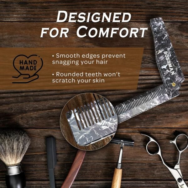 Bossman MUDstache Unscented Mustache Wax for Men & Acetate Folding Comb - Styling and Grooming Combo - Image 5