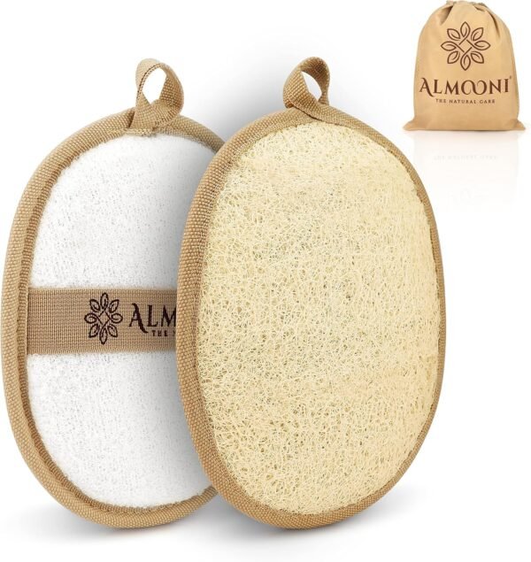 Almooni Natural Loofah Exfoliating Body Scrubber, Made with Natural Egyptian Shower Loofah Sponge, Bath Shower Loofah Sponge for Women and Men, for Face and Body That Gets You Clean - 2 Count (1 Pack) - Image 2