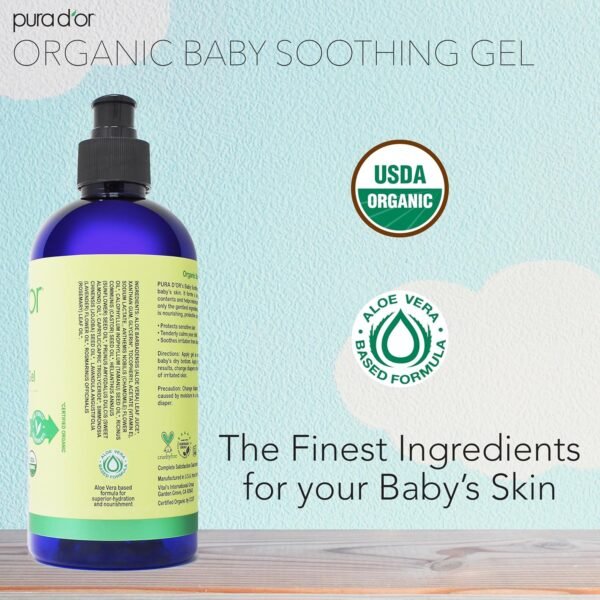 PURA D'OR ORGANIC Baby Soothing Gel For Sensitive Skin (16 Oz x2 = 32 Oz) Diaper Rash & Irritation Relief with Aloe Vera, Tamanu Oil, Chamomile, Jojoba, & Almond Oil - Image 6