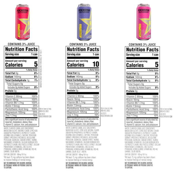 Rockstar Recovery Non-Carbonated Energy Drink, 3 Flavor Variety Pack (Raspberry Lemonade, Berryade, Strawberry Lemonade), 16 Fl Oz Cans (12 Pack), 160mg Caffeine, B Vitamins, Electrolytes - Image 5