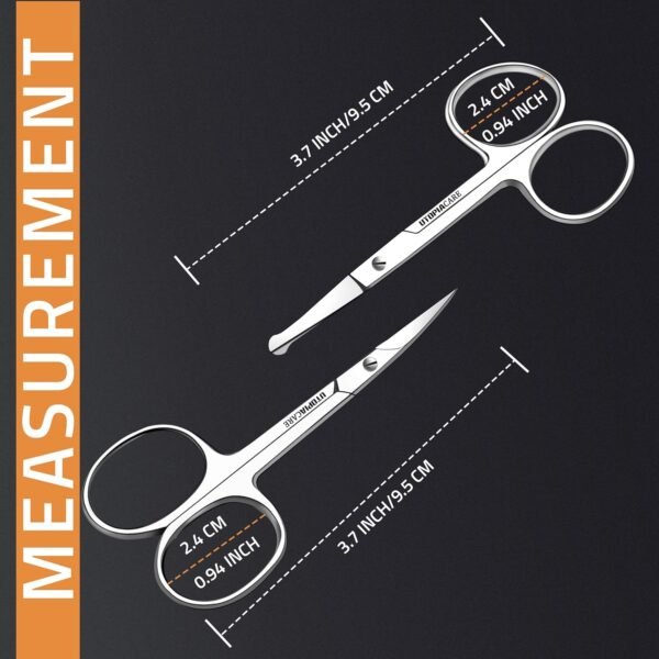 Utopia Care Eyebrow Scissors, Small Scissors for Men and Women - Curved and Rounded Nose Hair Scissors for Grooming Mustache, Beard, Eyelashes, Ear Hair Trimming- Professional Stainless Steel - Silver - Image 3