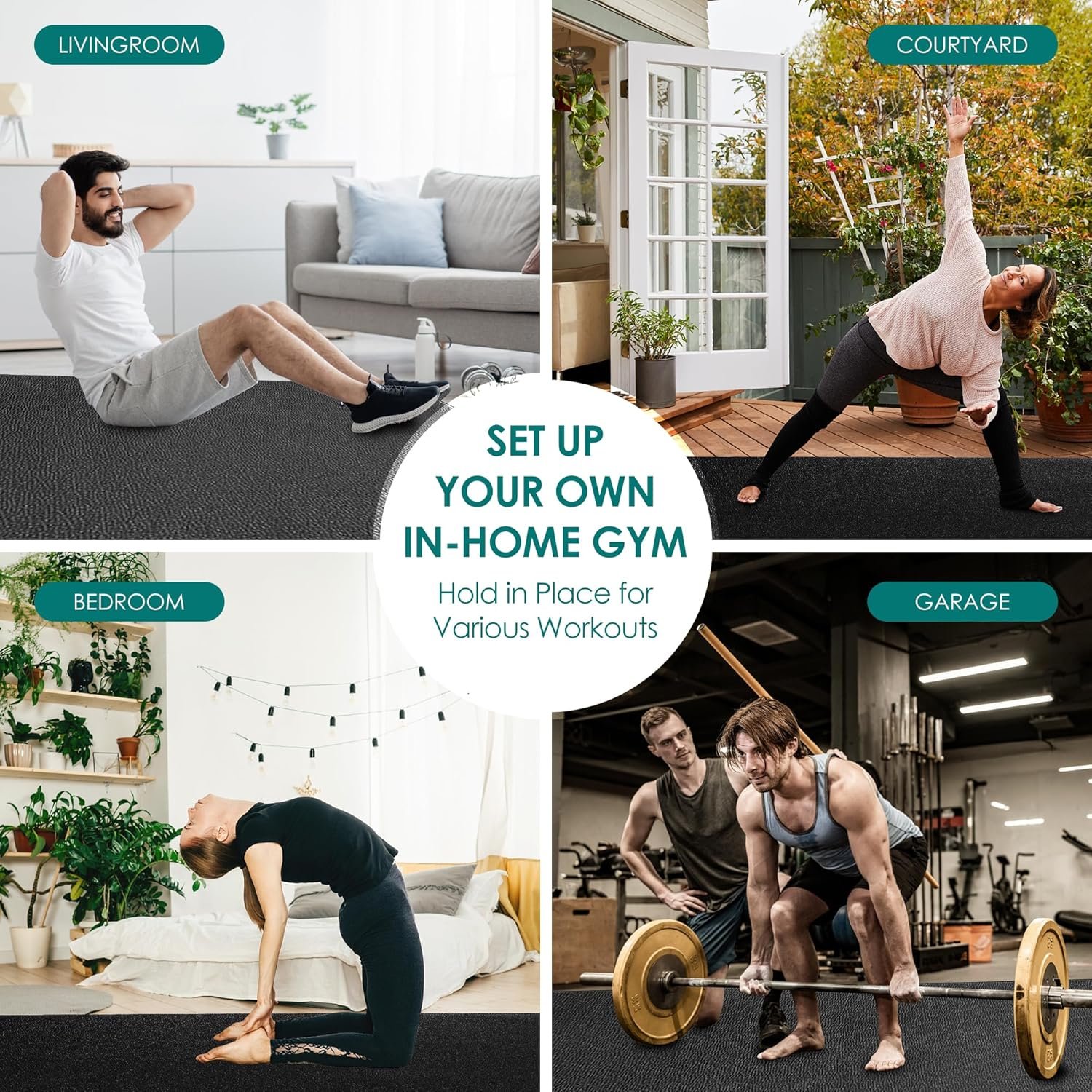 Large Exercise Mat, 8' x 6'/8' x 4'/6' x 4' Extra Durable Workout Mats for Home Gym Flooring, High-Density Gym Mats Cardio Mat for Jump Rope, MMA, Stretch, HIIT, Shoe-Friendly, Non-Slip, Non-Toxic - Image 4