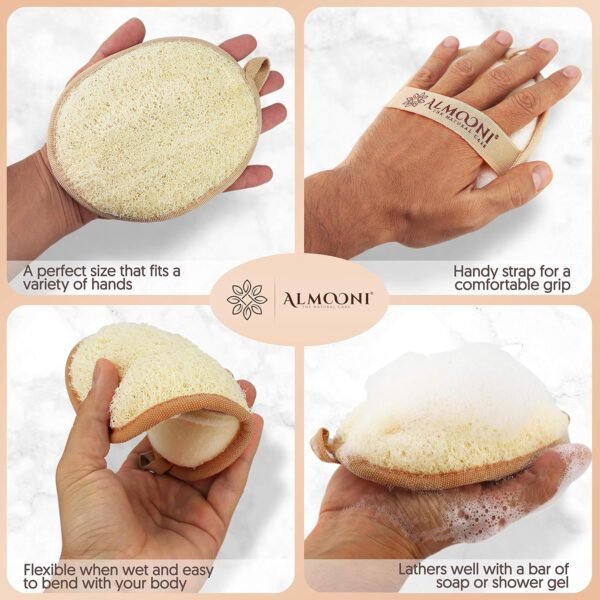Almooni Natural Loofah Exfoliating Body Scrubber, Made with Natural Egyptian Shower Loofah Sponge, Bath Shower Loofah Sponge for Women and Men, for Face and Body That Gets You Clean - 2 Count (1 Pack) - Image 4
