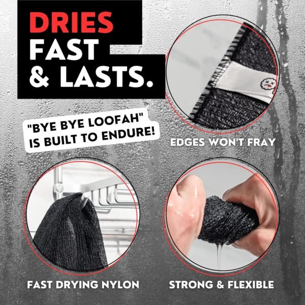 Extra Rough Exfoliating Washcloth - Extreme Body & Back Scrubber for Shower, Extra Long, Hygienic Exfoliator Wash Cloth, Men Or Women, 2 Count Pack, 1 Black & 1 Grey Color, Bye Bye Loofah - Image 7