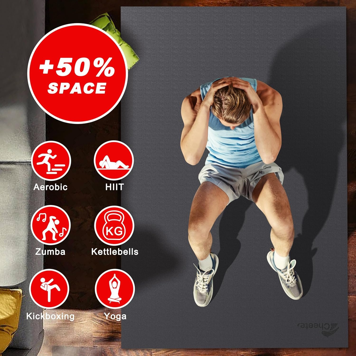 Extra Large Exercise Mat 6'x4'/7'x5'/6'x8'/6'x9'/6'x10'/6'x12'(7mm), Gym Flooring for Home Gym,Thick Exercise Mats for Home Workout,Non-Slip,Extra Durable,High-Density Gym Mats for Jump Rope,Cardio,Fitness,Shoe-Friendly. - Image 6