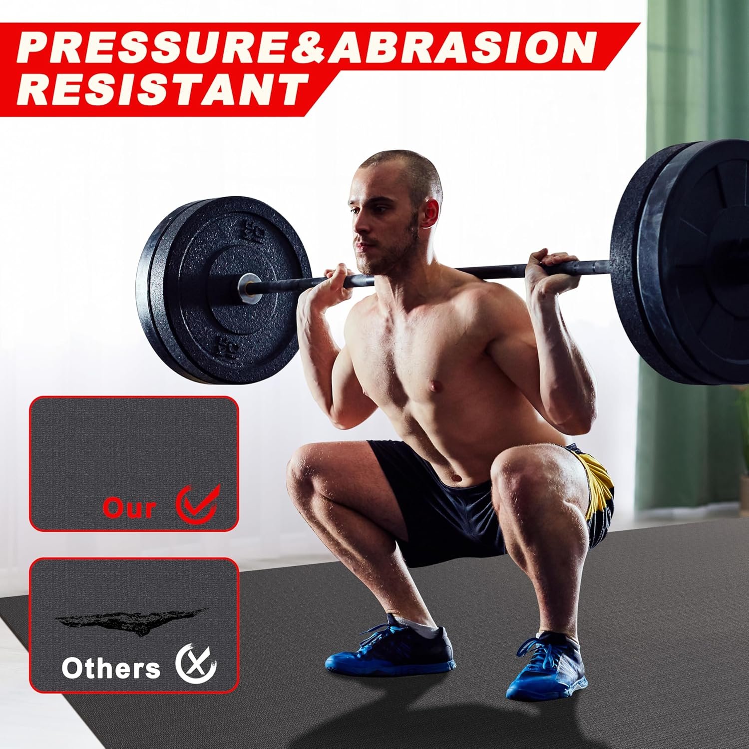 Extra Large Exercise Mat 6'x4'/7'x5'/6'x8'/6'x9'/6'x10'/6'x12'(7mm), Gym Flooring for Home Gym,Thick Exercise Mats for Home Workout,Non-Slip,Extra Durable,High-Density Gym Mats for Jump Rope,Cardio,Fitness,Shoe-Friendly. - Image 5