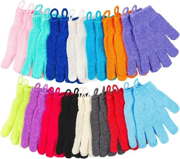 30 Pcs Exfoliating Gloves for Shower, 15 Colors Body Exfoliator Glove with Hanging Loop, Scrub Exfoliate Glove Mitt Bath Face Spa Hand Scrubber Wash Deep Scrubbing Dead Skin for Women Men, by Aisuly - Image 2
